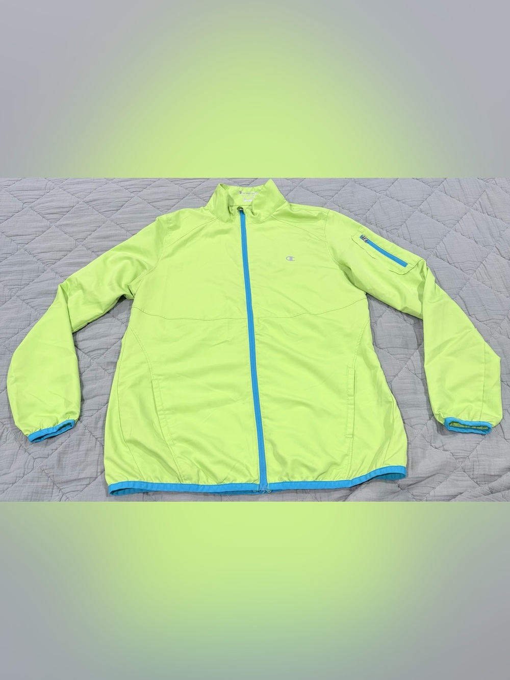Champion Neon Lime Rain/Wind Jacket with Blue Trim